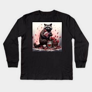 Raccoon with Valentines day trash poetry Kids Long Sleeve T-Shirt